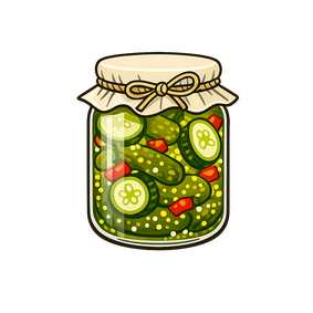 JAR OF PICKLE glass jar with mixed pickles.