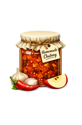 JAR OF CHUTNEY glass jar with vegetable chutney