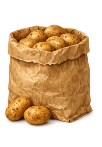 BROWN BAG OF POTATOS brown paper bag with potatos