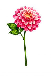 DARK PINK DALIA LARGE DAILIA FLOWER ON A STEM WITH LEAVES